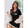Ekouaer Womens Long Sleeve Nightgowns V Neck Sleepshirts Lace Nightshirts(Black)