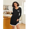 Ekouaer Womens Long Sleeve Nightgowns V Neck Sleepshirts Lace Nightshirts(Black)