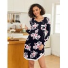 Ekouaer Womens Long Sleeve Nightgowns V Neck Sleepshirts Lace Nightshirts(Black Pink Floral)