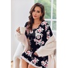 Ekouaer Womens Long Sleeve Nightgowns V Neck Sleepshirts Lace Nightshirts(Black Pink Floral)