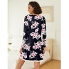 Ekouaer Womens Long Sleeve Nightgowns V Neck Sleepshirts Lace Nightshirts(Black Pink Floral)