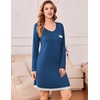 Ekouaer Womens Long Sleeve Nightgowns V Neck Sleepshirts Lace Nightshirts(Blue)