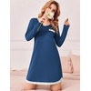 Ekouaer Womens Long Sleeve Nightgowns V Neck Sleepshirts Lace Nightshirts(Blue)