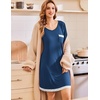 Ekouaer Womens Long Sleeve Nightgowns V Neck Sleepshirts Lace Nightshirts(Blue)
