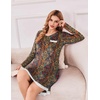 Ekouaer Womens Long Sleeve Nightgowns V Neck Sleepshirts Lace Nightshirts(Bohemian)