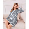 Ekouaer Womens Long Sleeve Nightgowns V Neck Sleepshirts Lace Nightshirts(Cat Print)