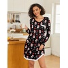 Ekouaer Womens Long Sleeve Nightgowns V Neck Sleepshirts Lace Nightshirts(Christmas Print)