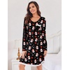 Ekouaer Womens Long Sleeve Nightgowns V Neck Sleepshirts Lace Nightshirts(Christmas Print)