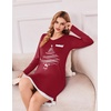 Ekouaer Womens Long Sleeve Nightgowns V Neck Sleepshirts Lace Nightshirts(Christmas Tree)