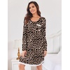 Ekouaer Womens Long Sleeve Nightgowns V Neck Sleepshirts Lace Nightshirts(Leopard Print)