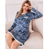 Ekouaer Womens Long Sleeve Nightgowns V Neck Sleepshirts Lace Nightshirts(Letter Print)