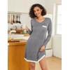 Ekouaer Womens Long Sleeve Nightgowns V Neck Sleepshirts Lace Nightshirts(Medium Grey)