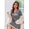 Ekouaer Womens Long Sleeve Nightgowns V Neck Sleepshirts Lace Nightshirts(Medium Grey)