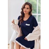 Ekouaer Womens Long Sleeve Nightgowns V Neck Sleepshirts Lace Nightshirts(Navy Blue)
