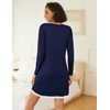 Ekouaer Womens Long Sleeve Nightgowns V Neck Sleepshirts Lace Nightshirts(Navy Blue)