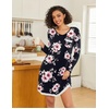 Ekouaer Womens Long Sleeve Nightgowns V Neck Sleepshirts Lace Nightshirts(Peach Pink Flowers)