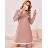 Ekouaer Womens Long Sleeve Nightgowns V Neck Sleepshirts Lace Nightshirts(Pink)