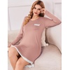 Ekouaer Womens Long Sleeve Nightgowns V Neck Sleepshirts Lace Nightshirts(Pink)