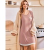 Ekouaer Womens Long Sleeve Nightgowns V Neck Sleepshirts Lace Nightshirts(Pink)