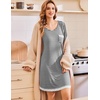 Ekouaer Womens Long Sleeve Nightgowns V Neck Sleepshirts Lace Nightshirts(Strip)