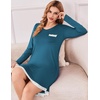 Ekouaer Womens Long Sleeve Nightgowns V Neck Sleepshirts Lace Nightshirts(Teal)