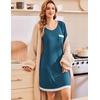Ekouaer Womens Long Sleeve Nightgowns V Neck Sleepshirts Lace Nightshirts(Teal)