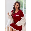 Ekouaer Womens Long Sleeve Nightgowns V Neck Sleepshirts Lace Nightshirts(Wine Red)