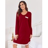 Ekouaer Womens Long Sleeve Nightgowns V Neck Sleepshirts Lace Nightshirts(Wine Red)