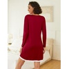 Ekouaer Womens Long Sleeve Nightgowns V Neck Sleepshirts Lace Nightshirts(Wine Red)