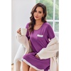 Ekouaer Womens Long Sleeve Nightgowns V Neck Sleepshirts Lace Nightshirts(Wineberry)