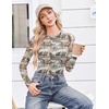 Ekouaer Womens Mesh Long Sleeve Tops Fall Fashion Crew Neck Slim Fit Shirts(Brown White)