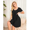 Ekouaer Womens Nightgown Short Sleeve Sleepwear Soft Pleated Sleepshirt(Black)