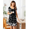 Ekouaer Womens Nightgown Short Sleeve Sleepwear Soft Pleated Sleepshirt(Black Butterfly)