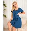 Ekouaer Womens Nightgown Short Sleeve Sleepwear Soft Pleated Sleepshirt(Newnavy)