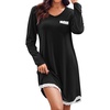 Ekouaer Womens Long Sleeve Nightgowns V Neck Sleepshirts Lace Nightshirts(Black)