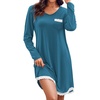 Ekouaer Womens Long Sleeve Nightgowns V Neck Sleepshirts Lace Nightshirts(Teal)