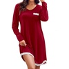Ekouaer Womens Long Sleeve Nightgowns V Neck Sleepshirts Lace Nightshirts(Wine Red)