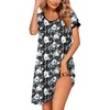 Ekouaer Womens Nightgown Short Sleeve Sleepwear Soft Pleated Sleepshirt(Flowers Black)