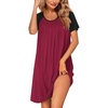 Ekouaer Womens Nightgown Short Sleeve Sleepwear Soft Pleated Sleepshirt(Wine Red)