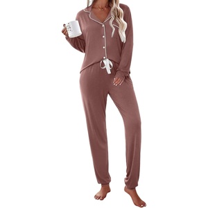 Ekouaer Pajamas Set Long Sleeve Sleepwear Womens Button Down Soft Pjs(Brown)