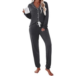 Ekouaer Pajamas Set Long Sleeve Sleepwear Womens Button Down Soft Pjs(Deep Grey)