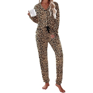 Ekouaer Pajamas Set Long Sleeve Sleepwear Womens Button Down Soft Pjs(Leopard)