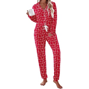 Ekouaer Pajamas Set Long Sleeve Sleepwear Womens Button Down Soft Pjs(Red Heart)