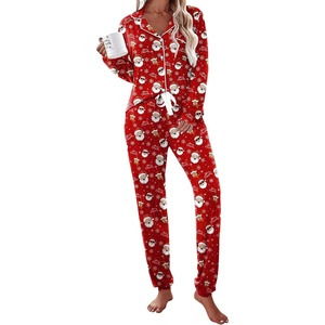 Ekouaer Pajamas Set Long Sleeve Sleepwear Womens Button Down Soft Pjs(Red Merry Christmas)