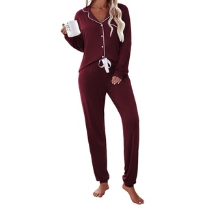 Ekouaer Pajamas Set Long Sleeve Sleepwear Womens Button Down Soft Pjs(Wine Red)