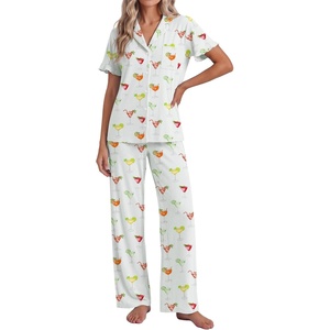 Ekouaer Pajamas for Women Set Button Up Soft Pjs Short Sleeve Lounge Sets(Green Cocktail Glass)