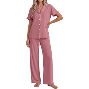 Ekouaer Pajamas for Women Set Button Up Soft Pjs Short Sleeve Lounge Sets(Old Rose)