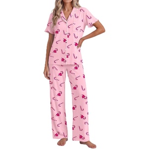 Ekouaer Pajamas for Women Set Button Up Soft Pjs Short Sleeve Lounge Sets(Pink Candy Cane)